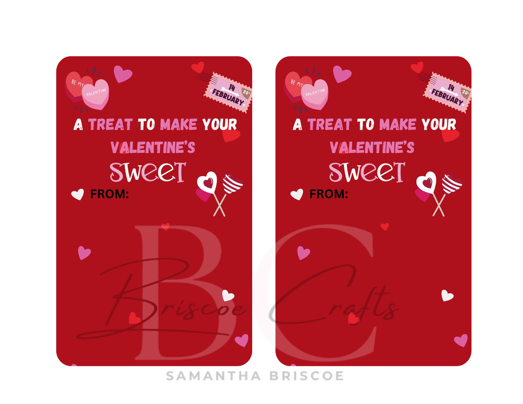 Valentine treat candy sleeve with red heart design for classroom Valentine gifts